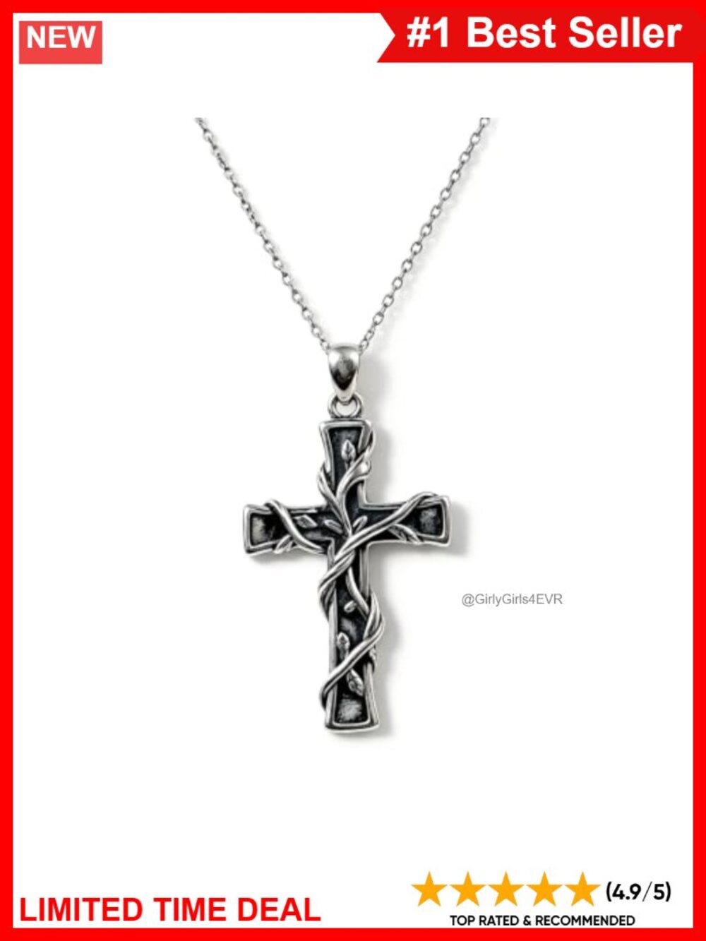Vine Wrapped Cross Necklace Silver Plated White Gold 30mm Pendant Christian Gift